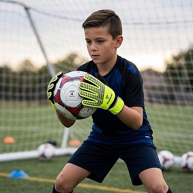Vizari Junior Saver F.P Soccer Goalie Gloves with grip boost, padded palm, and fingersave tech.