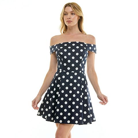 Женские платья Luxology Women's Luxology Off-The-Shoulder Mini Polka Dot Dress