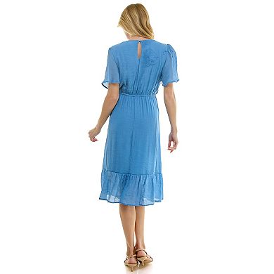 Women's Luxology Midi Dress with Flutter Sleeve & Necklace Detail