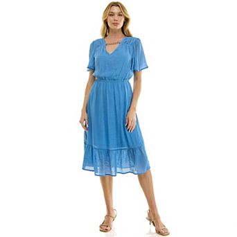 Women's Luxology Midi Dress with Flutter Sleeve & Necklace Detail