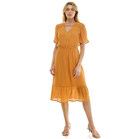 Женские платья Luxology Women's Luxology Midi Dress with Flutter Sleeve & Necklace Detail