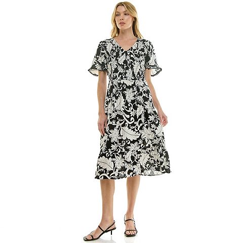 Женские платья Luxology Women's Luxology Midi Dress with Smocking Detail