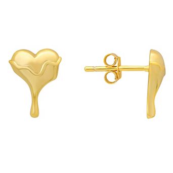 Queen Jewels Sterling Silver 'Melting Gold' Heart Stud Earrings