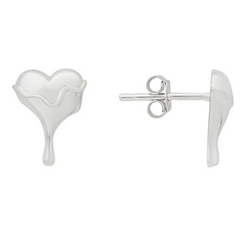 Queen Jewels Sterling Silver 'Melting Gold' Heart Stud Earrings
