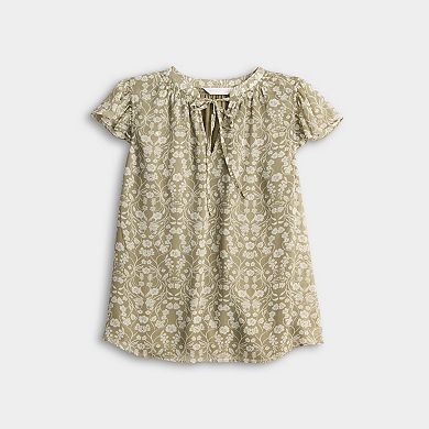 Petite LC Lauren Conrad Tie Front Ruffle V-Neck Blouse