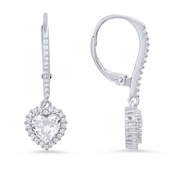 Queen Jewels Sterling Silver Heart-Cut Birthstone Cubic Zirconia Dangling Leverback Earrings