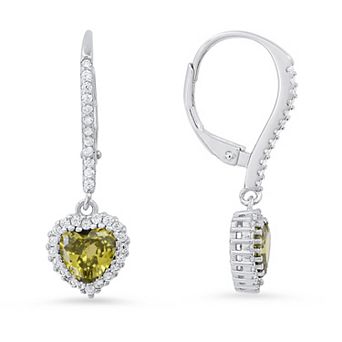 Queen Jewels Sterling Silver Heart-Cut Birthstone Cubic Zirconia Dangling Leverback Earrings