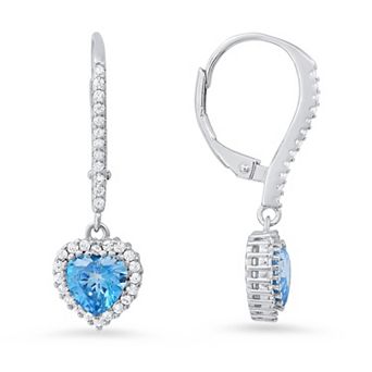 Queen Jewels Sterling Silver Heart-Cut Birthstone Cubic Zirconia Dangling Leverback Earrings