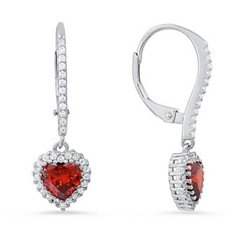 Queen Jewels Sterling Silver Heart-Cut Birthstone Cubic Zirconia Dangling Leverback Earrings