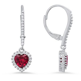 Queen Jewels Sterling Silver Heart-Cut Birthstone Cubic Zirconia Dangling Leverback Earrings