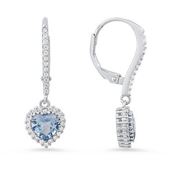 Queen Jewels Sterling Silver Heart-Cut Birthstone Cubic Zirconia Dangling Leverback Earrings