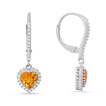 Queen Jewels Sterling Silver Heart-Cut Birthstone Cubic Zirconia Dangling Leverback Earrings