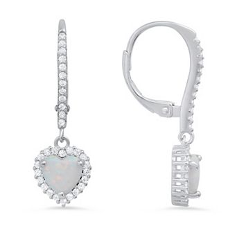 Queen Jewels Sterling Silver Heart-Cut Birthstone Cubic Zirconia Dangling Leverback Earrings
