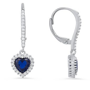 Queen Jewels Sterling Silver Heart-Cut Birthstone Cubic Zirconia Dangling Leverback Earrings