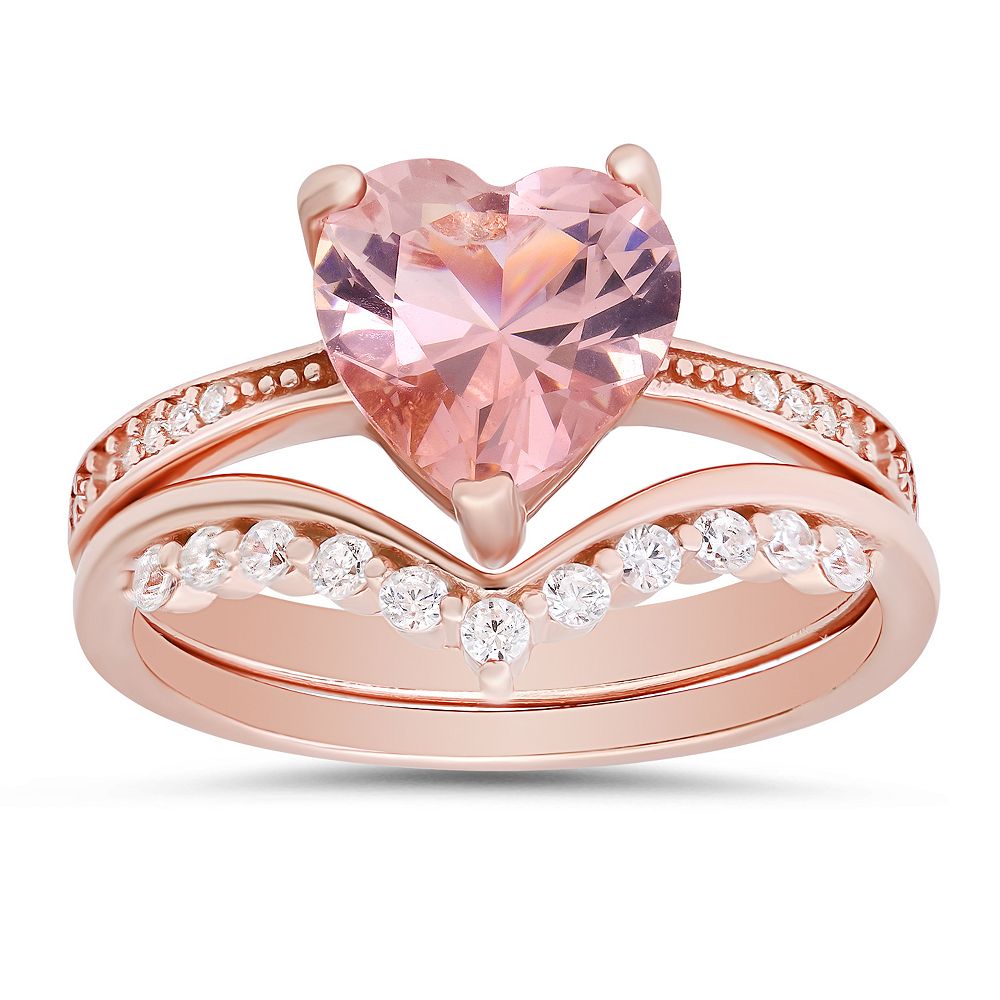 Queen Jewels 14k Rose Gold Over Silver Heart-Cut Cubic Zirconia ...
