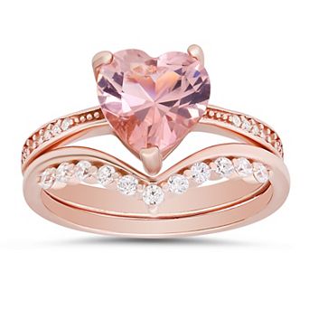 Queen Jewels 14k Rose Gold Over Silver Heart-Cut Cubic Zirconia Stackable Ring Set