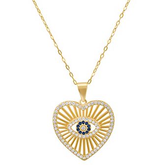 Queen Jewels 14k Gold over Sterling Silver Fluted Cubic Zirconia Evil Eye Heart Pendant Necklace