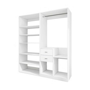 Closet System with 2 Drawers, Closet Organizer System with 8 Shelves,White