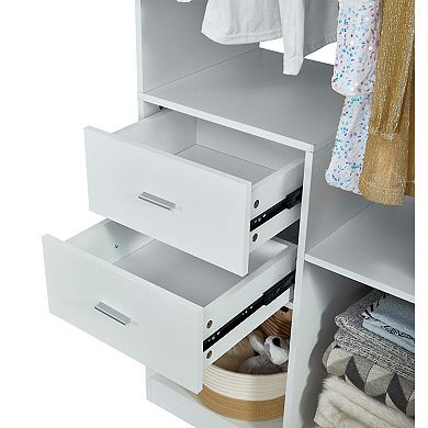 Closet System with 2 Drawers, Closet Organizer System with 8 Shelves,White