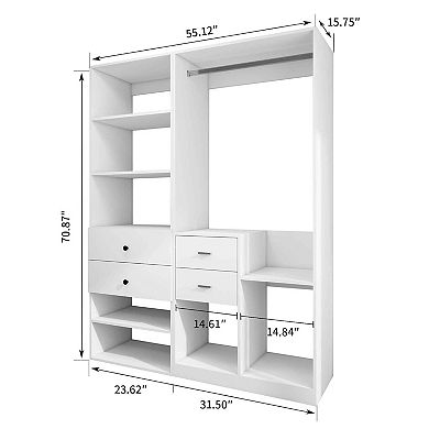 Closet System, Walk-in Closet System with 4 Drawers and 7 Shelves for Bedroom