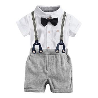 Baby Boys Easter Grey Bodysuit and Suspenders Set