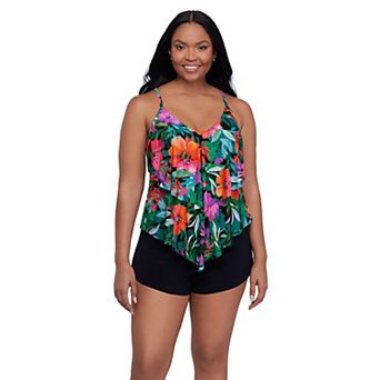 Women's Trimshaper Floral V-Neck Tankini Swim Top