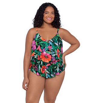 Plus Size Trimshaper Floral V-Neck Tankini Swim Top