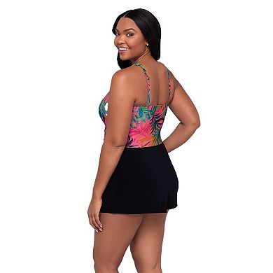 Women's Trimshaper Kim One-Piece Swimsuit with V-Neck and Tropical Print