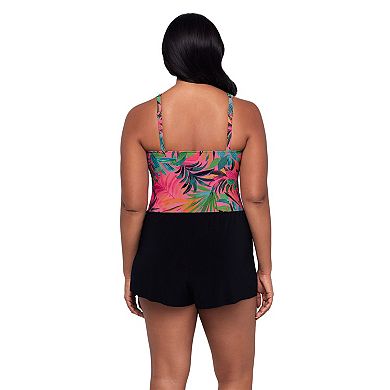 Women's Trimshaper Kim One-Piece Swimsuit with V-Neck and Tropical Print