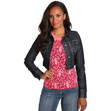 Sweet Vibes Junior Womens Cropped Denim Jackets Belt Loop Waistband Embroidery