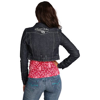 Sweet Vibes Junior Womens Cropped Denim Jackets Belt Loop Waistband Embroidery