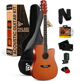 Pyle 41 Full-Size Acoustic Guitar Set with Digital Tuner & Accessories PGSTGR007LB - Autumn Wood