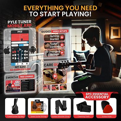 Pyle 41 Full-Size Acoustic Guitar Set with Digital Tuner & Accessories PGSTGR007LB - Autumn Wood