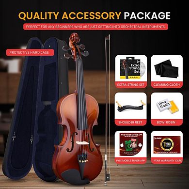 Pyle 16 Student Violin with Accessory Kit - Wood Grain Finish (PGVILN16)