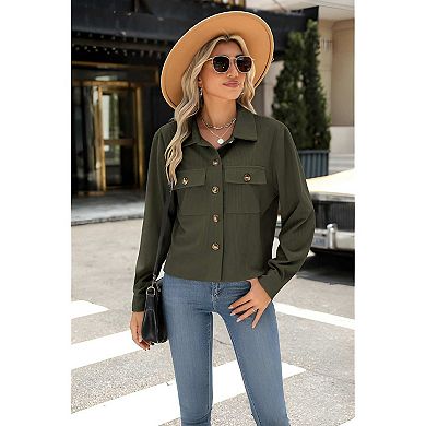 Women Cropped Corduroy Shacket Button Down Lightweight Fall Top