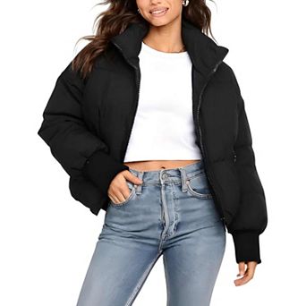 Oversized Cropped Quilted Puffer Jacket for Women Winter Coat