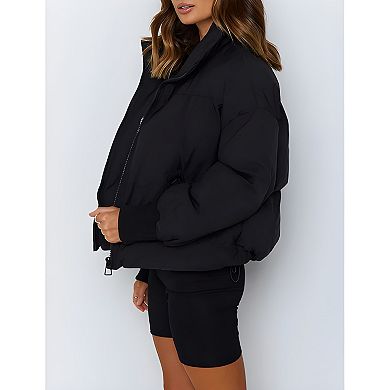 Oversized Cropped Quilted Puffer Jacket for Women Winter Coat