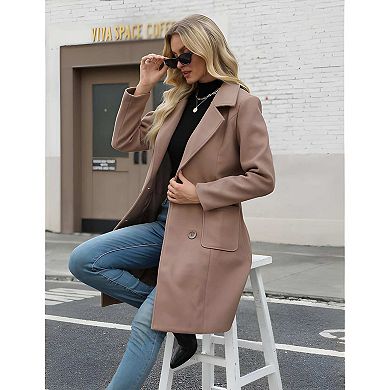 Women Wool Blend Mid Length Double Breasted Lapel Winter Coat