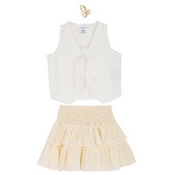 Girls 7-12 Tween Diva 3 pc Floral Vest, Tiered Skort & Cami Set