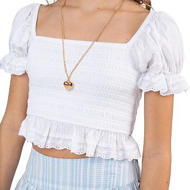 Girls 7-16 Tween Diva 2-Piece Smocked Puff Sleeve Top & Tiered Skort Set