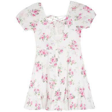 Girls 7-16 Rare Editions Clip Dot Puff Sleeve Dress