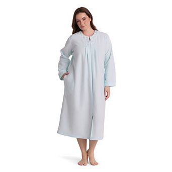 Plus Size Miss Elaine Essentials Brushed Back Terry Long Zip Front Robe