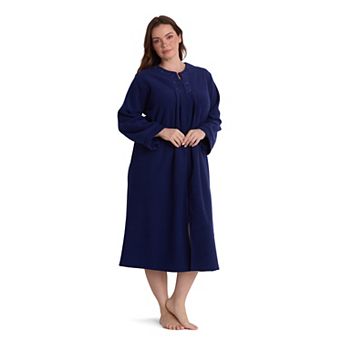 Plus Size Miss Elaine Essentials Brushed Back Terry Long Zip Front Robe