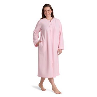 Plus Size Miss Elaine Essentials Brushed Back Terry Long Zip Front Robe