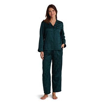 Women's Miss Elaine Essentials 2 pc Brushed Back Satin Pajama Top & Pajama Bottoms Set