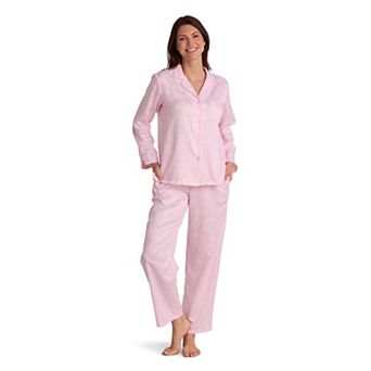 Petite Miss Elaine Essentials Brushed Back Satin 2 pc Pajama Top & Pajama Bottoms Set