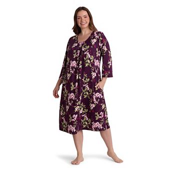 Plus Size Miss Elaine Essentials Sofiknit 3/4 Sleeve Pocketed Sleep Gown
