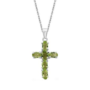 Jewelexcess Sterling Silver Gemstone Cross Pendant Necklace