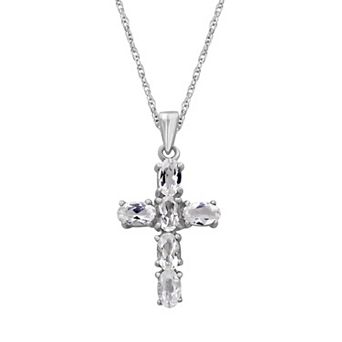 Jewelexcess Sterling Silver Gemstone Cross Pendant Necklace
