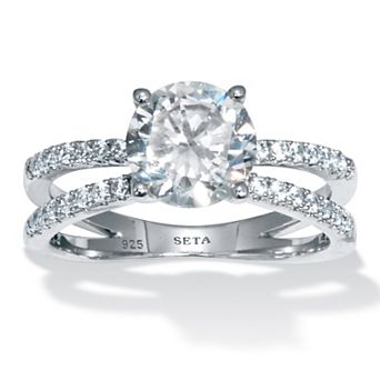 PalmBeach Jewelry 2.26 TCW Round Cubic Zirconia Sterling Silver Crossover Engagement Ring